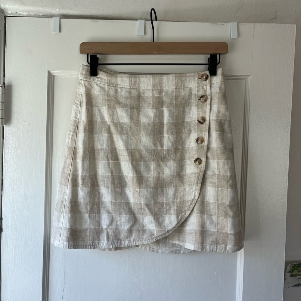 Madewell Beige & Cream Plaid Button-Front Mini Skirt